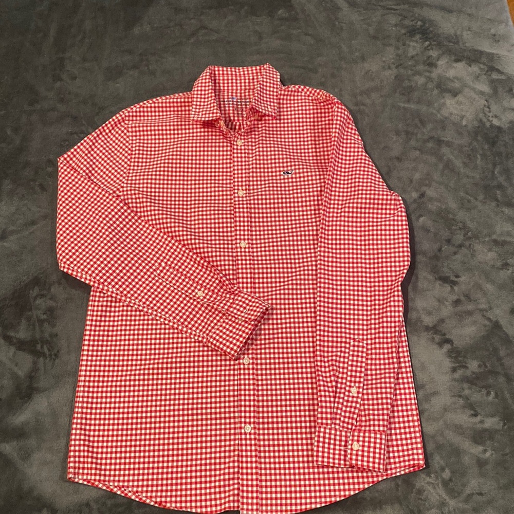 Vineyard Vines Red Gingham ButtonDown Shirt On the Go Performance Fabric Boys XL